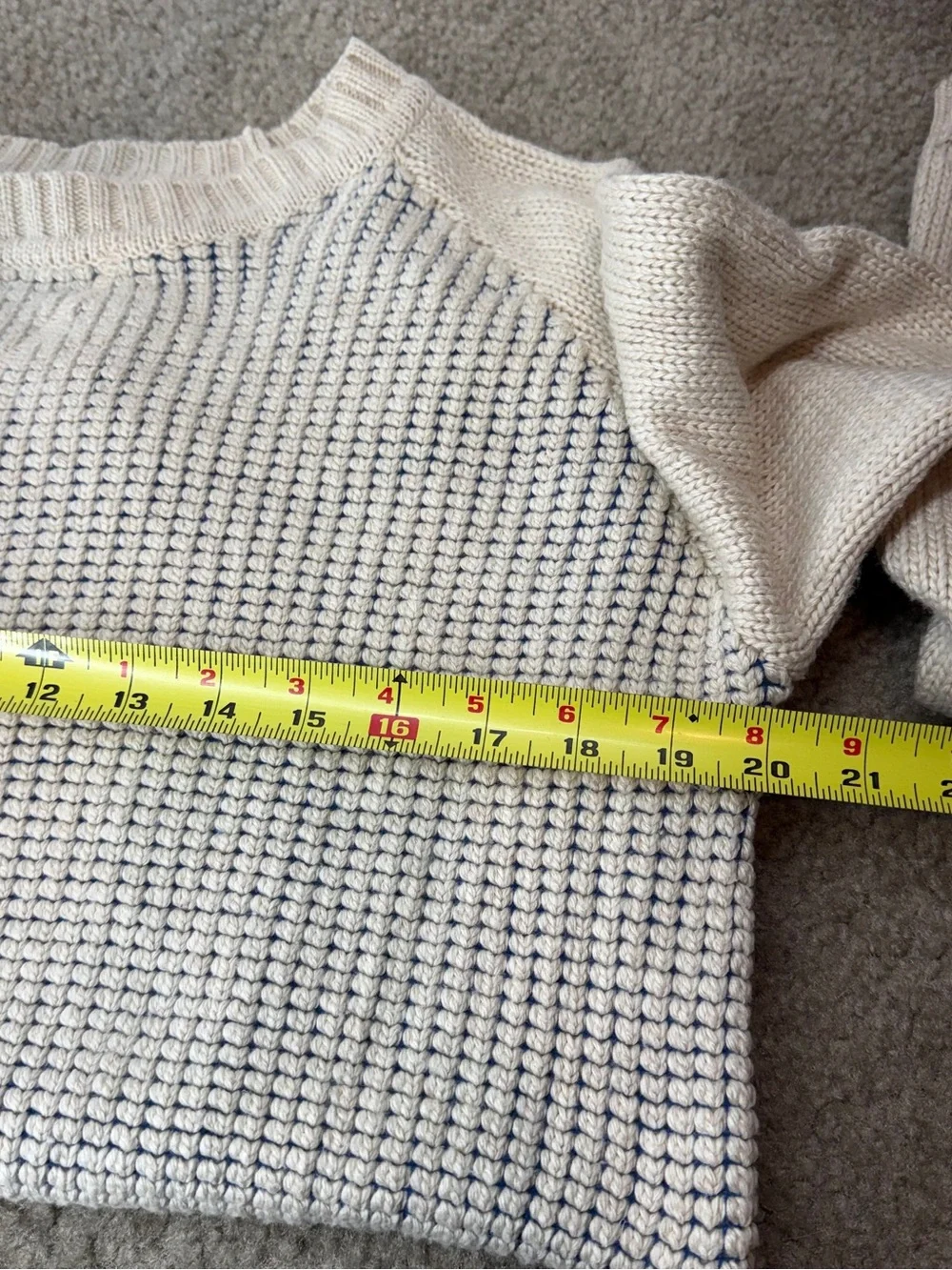 Market & Spruce Medium Cream Raglan Sleeve Textured Knit Sweater Ribbed Trim M
